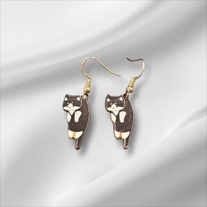 Playful Black and White Cat Earrings